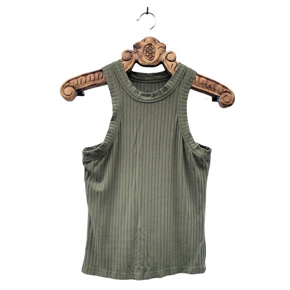 Free People Movement Rib Knit Tank Top Racerback Mock Neck Top Olive Green S - Picture 1 of 7